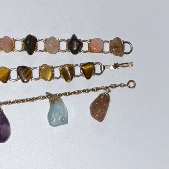 Polished Stones Rocks Gold Tone Link Chain and Chain Bracelets Lot of Three - Picture 5 of 10